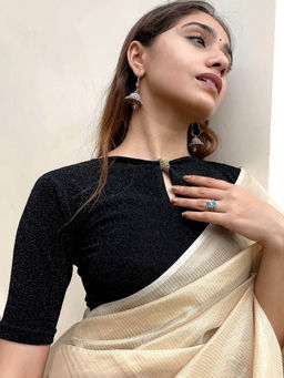 BINDIGASM'S ADVI - Shehla Metallic Zari with Bow Stretchable Slip On Blouse Black