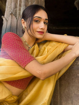 BINDIGASM'S ADVI - Saraswati Zari Stretchable Slip On Blouse Pink