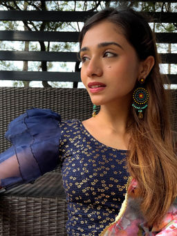 BINDIGASM'S ADVI - Koel Gold Multi Layer Organza Frill Stretchable Slip On Blouse Navy Blue