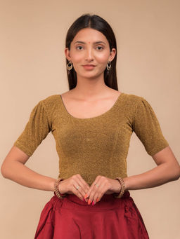 BINDIGASM'S ADVI - Mukut Pleated Button Detail Metallic Gold Stretchable Slip On Blouse