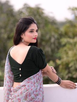 BINDIGASM'S ADVI - Mukut Pleated Button Detail Metallic Green Stretchable Slip On Blouse