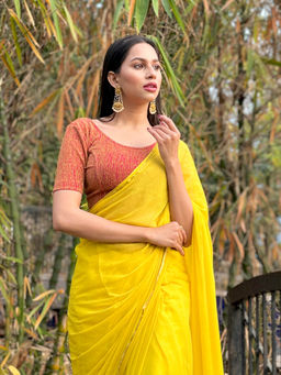 BINDIGASM'S ADVI - Sona Zari Back Button Pink Stretchable Slip On Blouse