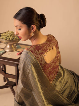 BINDIGASM'S ADVI - Tanisi Zari Handmade Latkan Detail Back Maroon Stretchable Slip On Blouse