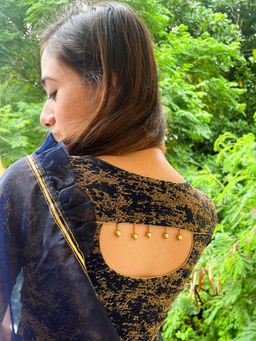 BINDIGASM'S ADVI - Tanisi Zari Handmade Latkan Detail Back Navy Blue Stretchable Slip On Blouse
