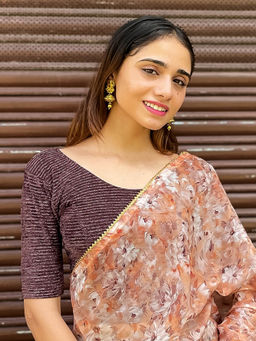 BINDIGASM'S ADVI - Lata Embellished Velvet Design Stretchable Slip On Brown Stitched Blouse