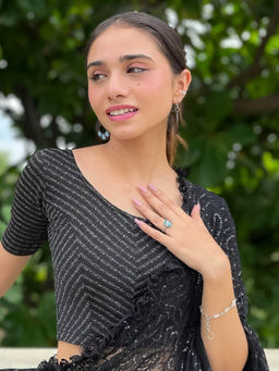 BINDIGASM'S ADVI - Amba Zari Zig Zag Stretchable Slip On Blouse Black