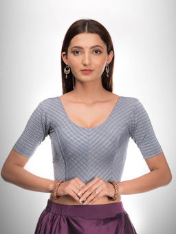 BINDIGASM'S ADVI - Amba Zari Zig Zag Stretchable Slip On Blouse Grey