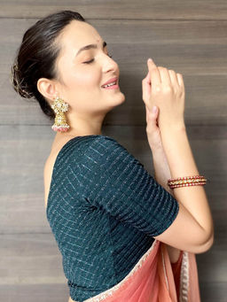 BINDIGASM'S ADVI - Amba Zari Zig Zag Stretchable Slip On Blouse Green