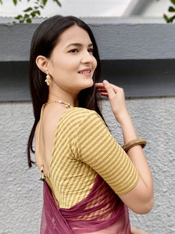 BINDIGASM'S ADVI - Amba Zari Zig Zag Stretchable Slip On Blouse Gold