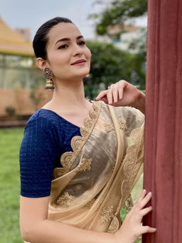 BINDIGASM'S ADVI - Amba Zari Zig Zag Stretchable Slip On Blouse Navy Blue