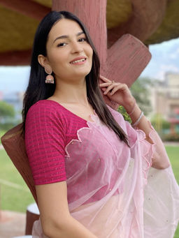 BINDIGASM'S ADVI - Amba Zari Zig Zag Stretchable Slip On Blouse Pink