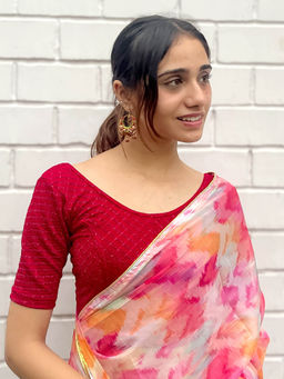 BINDIGASM'S ADVI - Amba Zari Zig Zag Stretchable Slip On Blouse Red