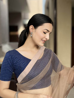 BINDIGASM'S ADVI - Amba Zari Zig Zag Stretchable Slip On Blouse Navy Blue