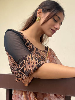 BINDIGASM'S ADVI - Takshila Fancy Zari Flower Applique Detail Stretchable Slip On Blouse Black