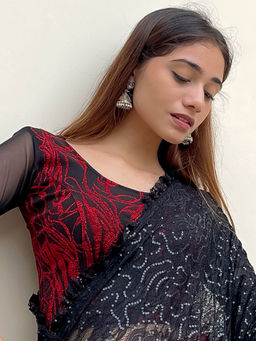 BINDIGASM'S ADVI - Takshila Fancy Zari Flower Applique Detail Stretchable Slip On Blouse Red