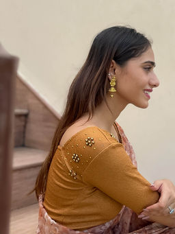 BINDIGASM'S ADVI - Gold Sweety Embellished Metallic Stretchable Slip On Blouse