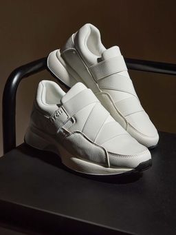 Snitch - White Elasticated Solid Sneakers