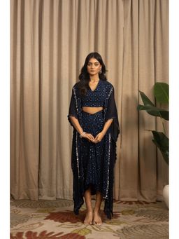 VANSHIKA AGARWAL LABEL - Blue Elira Top with Skirt and Jacket