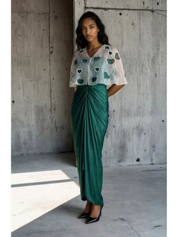 VANSHIKA AGARWAL LABEL - Green Orchid Skirt with Top and Cape