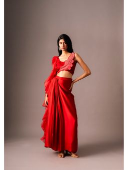VANSHIKA AGARWAL LABEL - Red Elara Top with Skirt