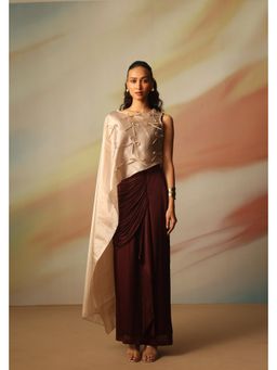 VANSHIKA AGARWAL LABEL - Maroon Emberly Top with Skirt and Overlay