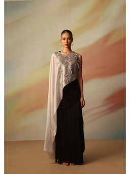 VANSHIKA AGARWAL LABEL - Silver Emberly Skirt with Top and Overlay