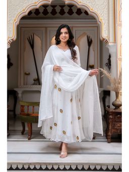 ETHNICSAA - Jashan White Embroidered Anarkali Kurta with Pants and Dupatta