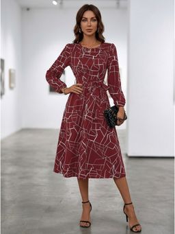 KOTTY - Maroon Regular Dress for Women with Belt