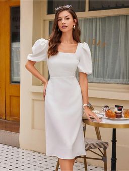KOTTY - Women Solid A-Line Square Neck White Dress
