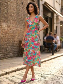 KOTTY - Women Printed Fit And Flare V-Neck Dress
