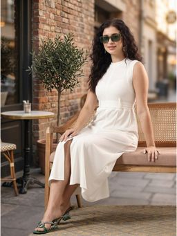 KOTTY - Women Solid White Dress With Belt