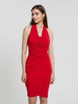 KOTTY - Women's Stunning Red A-Line Viscose Dress