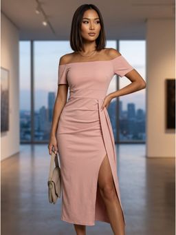 KOTTY - Women's Pink Off-Shoulder Midi Dress