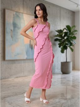 KOTTY - Casual Regular Sleeveless Women Solid Stylish Pink Bodycon Dress