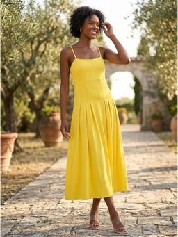 KOTTY - Women's Yellow A Line Midi Dress