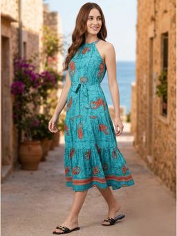 KOTTY - Teal Regular Dress For Women With Belt