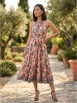 KOTTY - Peach Regular Dress For Women With Belt