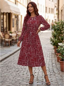 KOTTY - Maroon Regular Dress For Women With Belt