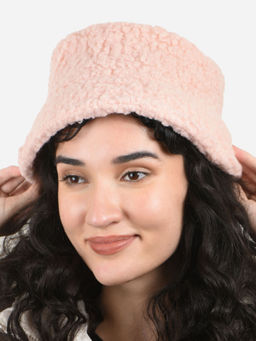 ToniQ - Lavish Pink Special Winter Seasonal Wear Fur Bucket Hat For Women