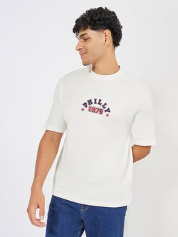 Styli - Men Cream Rocky Front and Back Graphic Print Compact Oversized Tee