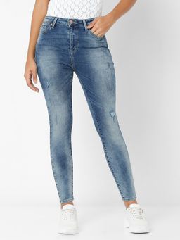 Spykar - Women Mid Blue Cotton Super Skinny Ankle Length Jeans