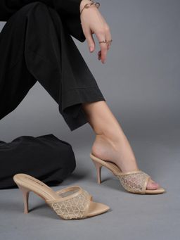 Drop Bold - Womens Beige Pointed Toe Textured Stilettos Heels