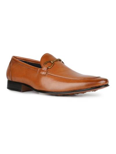 Mens Tan Formal Solid Pointed Toe Loafers
