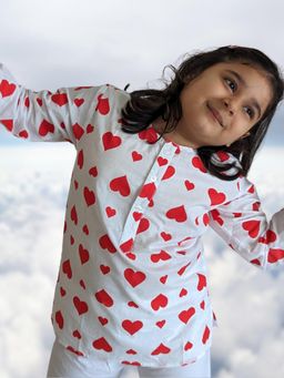 Tura Turi - Unisex Cotton Printed Top with Pyjama |Hearts (Set of 2)