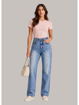 Twenty Dresses by Nykaa Fashion - Womens Washed High Waist Arctic Blue Jeans