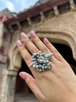 ISHKAARA - Triangle Shaped Oxidised Ghungroo Ring
