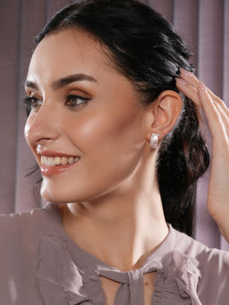 Aatmana - White Silver-Toned Rose Gold-Plated CZ Circular Stud Earrings