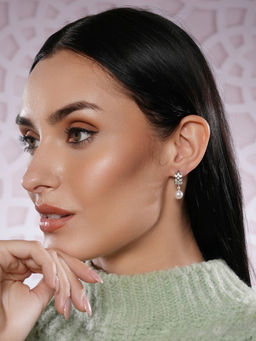 Aatmana - Silver Plated Pearl Beaded Contemporary Hoop Earrings