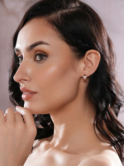 Aatmana - Rose Gold Plated American Diamond Studded Hoop Earrings