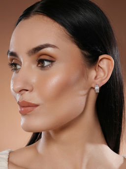 Aatmana - Silver Plated American Diamond Studded Hoop Earrings